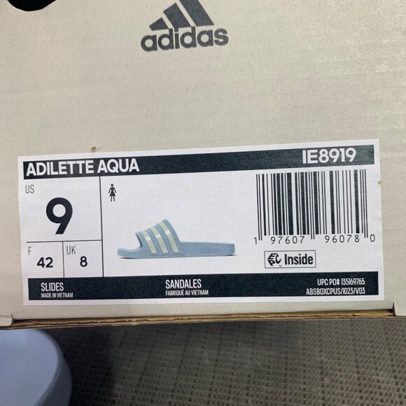 Adidas Adilette Aqua Slides Womens Size 9 Light Blue & White Stripes Slip-on - Picture 3 of 8